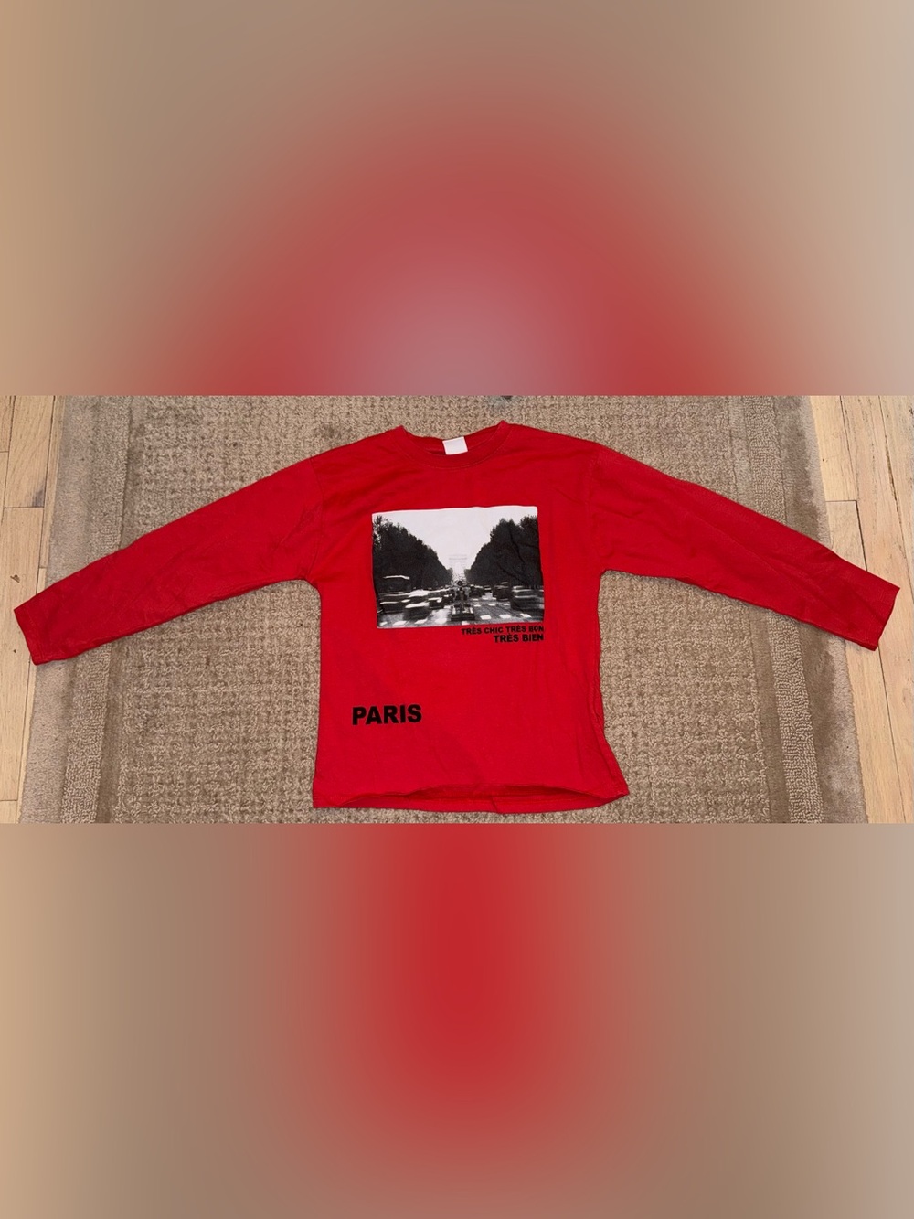 Zara Kids Girls Red Paris Graphic Long Sleeve Shirt Size 11-12 152 Cotton